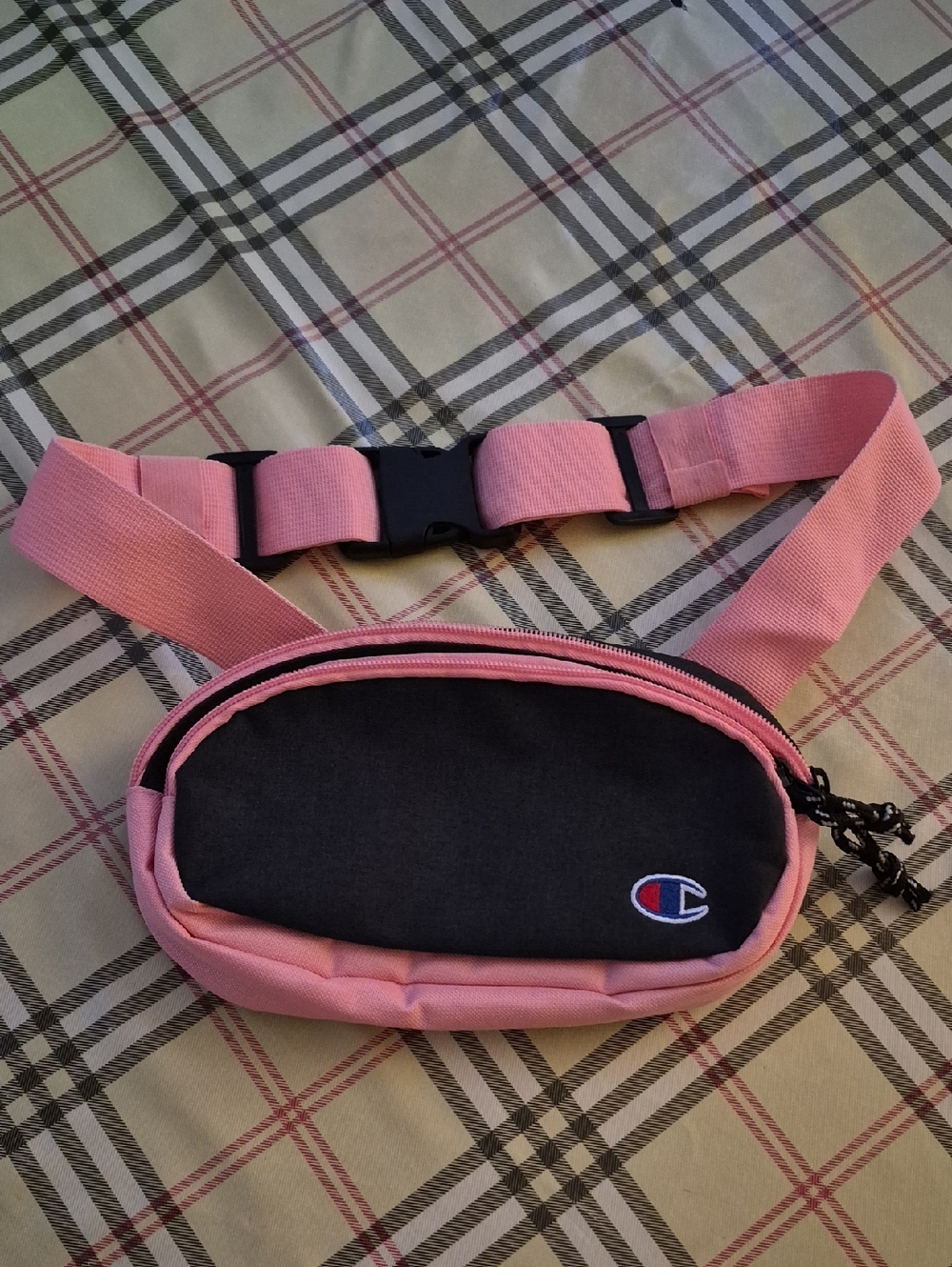 Champion Black and Pink Logo Fanny Pack Waist Bag EUC